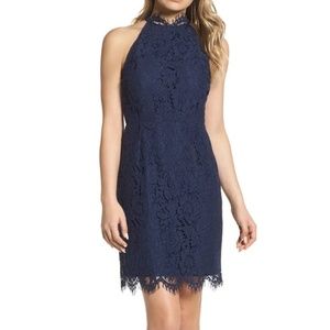 BB Dakota Cara High Neck Lace Dress Blue 4 NWT
